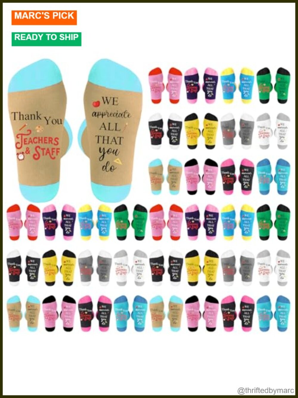 36 Pairs Teacher Staff Socks Graduation Gift Bulk Cotton Crew